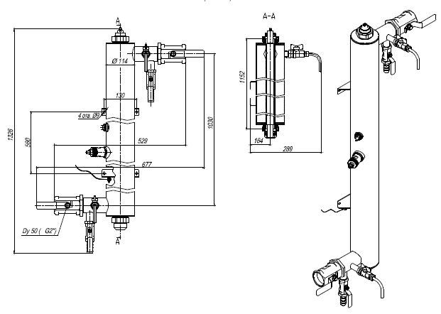 УДВ-1A300Н-50-114. Габаритный чертеж камеры обеззараживания