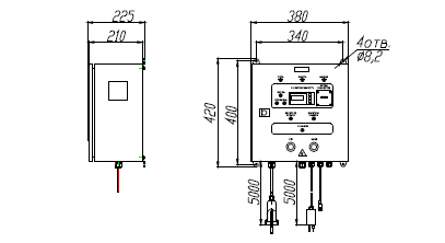 УДВ-1A95-40. Габаритный чертеж пульта управления