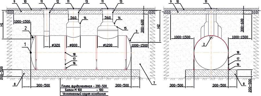 Монтаж установки на ж/б плиту под проезжей частью, с установкой монолитной плиты