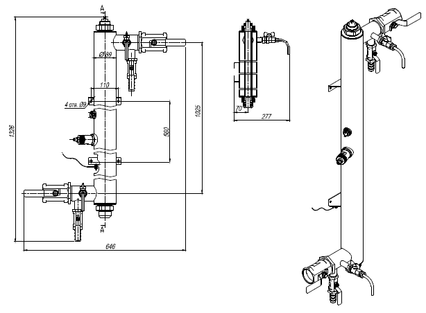 УДВ-1A300Н-50-89. Габаритный чертеж камеры обеззараживания