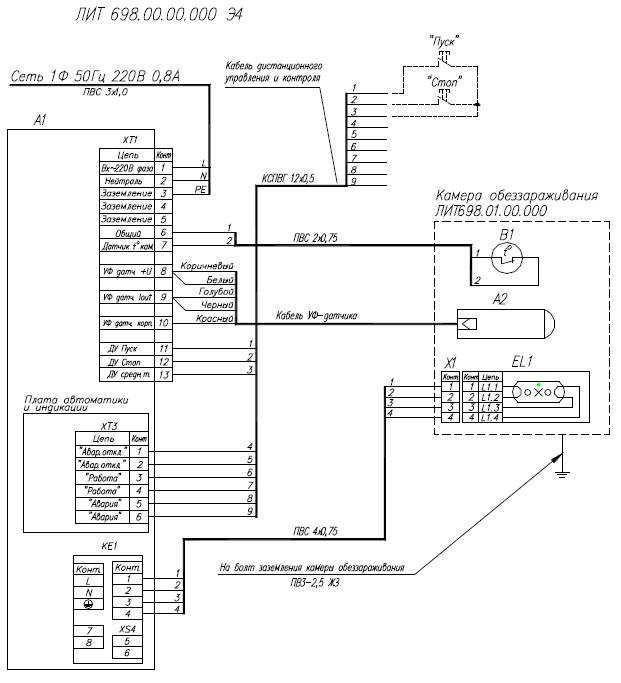 УДВ-1A95-40. Схема электрических соединений