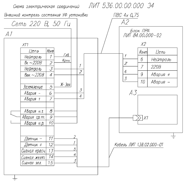 УДВ-30/5. Схема электрических соединений