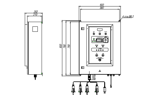 УДВ-4A300Н-150. Габаритный чертеж пульта управления