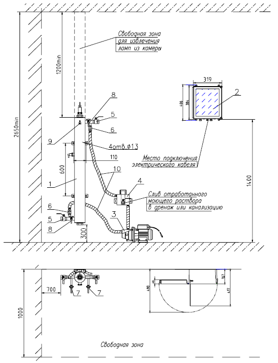 УДВ-5/1 (тип 3). Монтажный чертеж установки, смонтированной в вертикальном положении