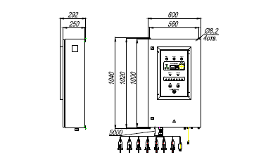 УДВ-7A300Н-150. Габаритный чертеж пульта управления