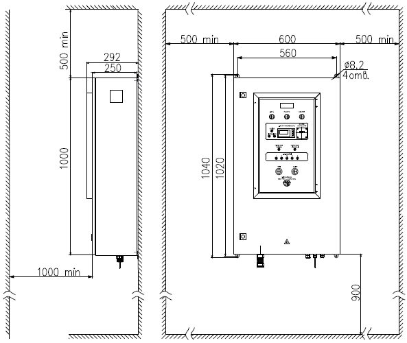 УДВ-7A300Н-200. Монтаж пульта управления" remark="Монтаж пульта управления в ограниченном пространстве <b>не допускается</b>. Ко всем поверхностям пульта управления должен быть обеспечен свободный доступ воздуха